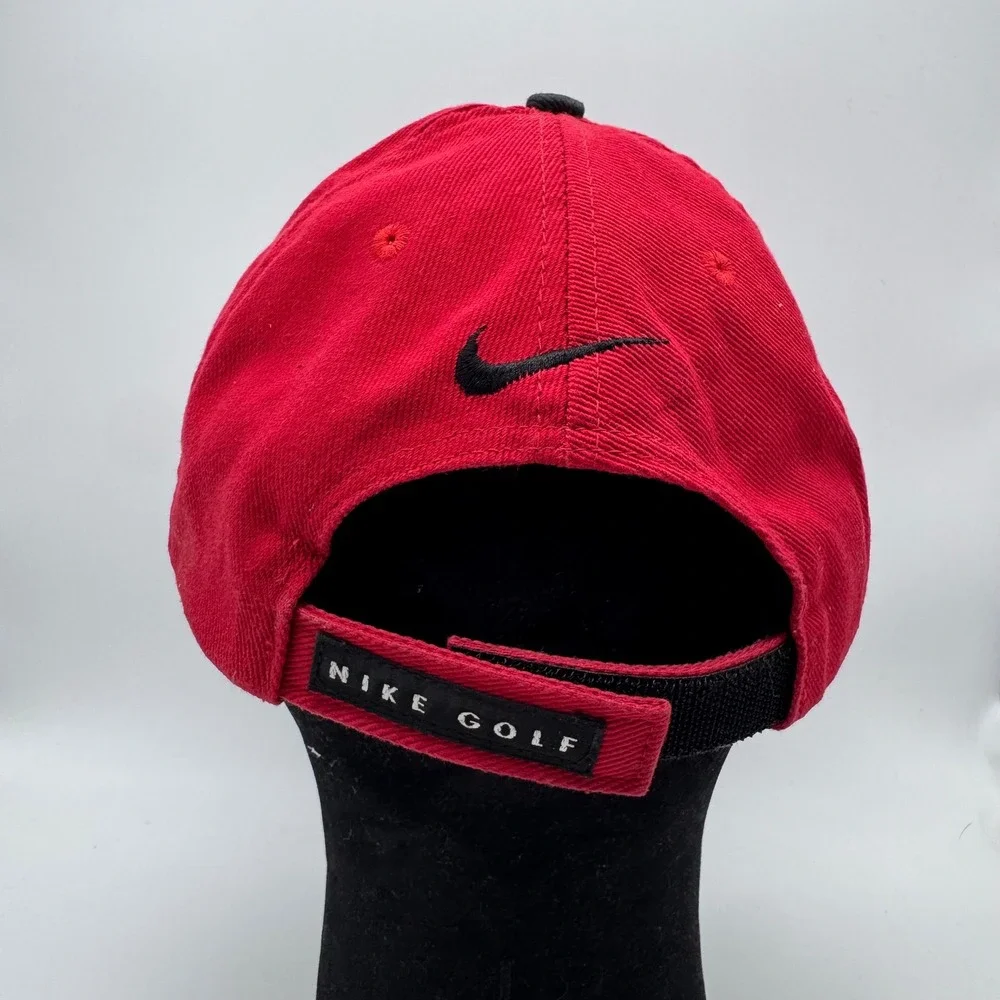 Nike Golf Hat Red Black Swoosh Logo Adjustable Strapback Cotton Baseball Cap